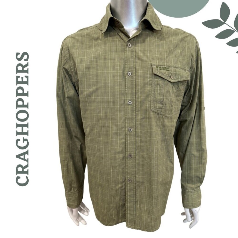 Craghoppers Bear Grylls Long Sleeve Outdoor Shirt Green Plaid  (Men’s Medium)